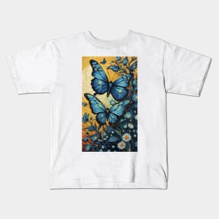 Starry Night Flutter: Van Gogh's Butterfly Mosaic Kids T-Shirt